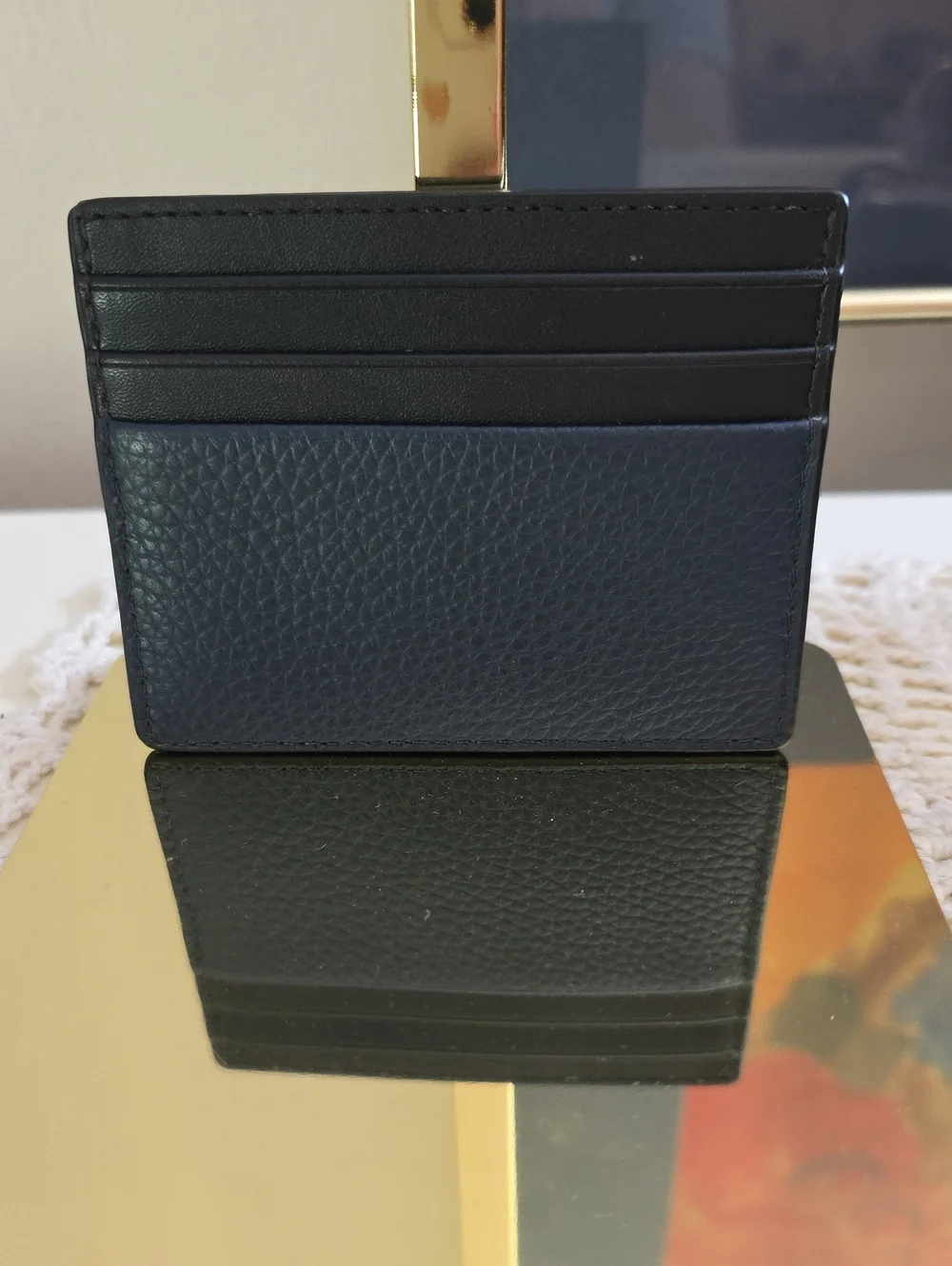 Michael Kors Black & Navy Leather Card Holder Small Like New Mens Women